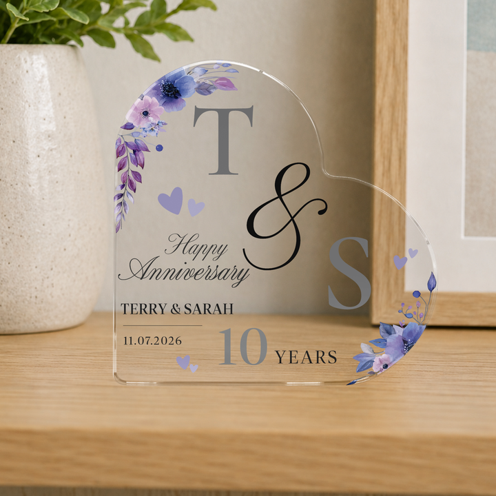 Personalised Happy Anniversary Heart Acrylic Plaque Keepsake