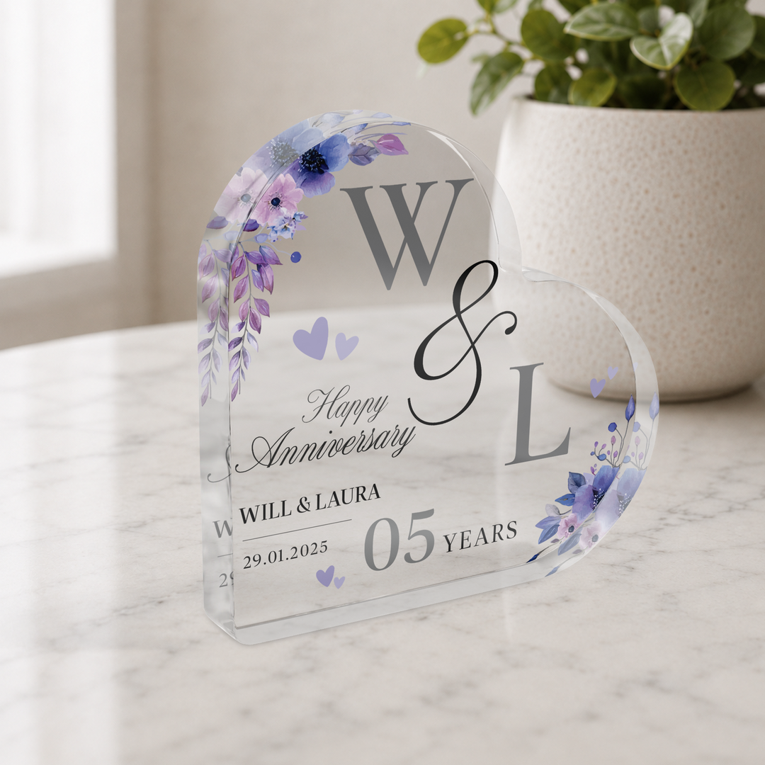 Personalised Happy Anniversary Heart Acrylic Plaque Keepsake