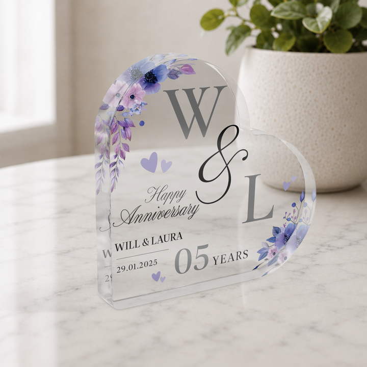 Personalised Happy Anniversary Heart Acrylic Plaque Keepsake