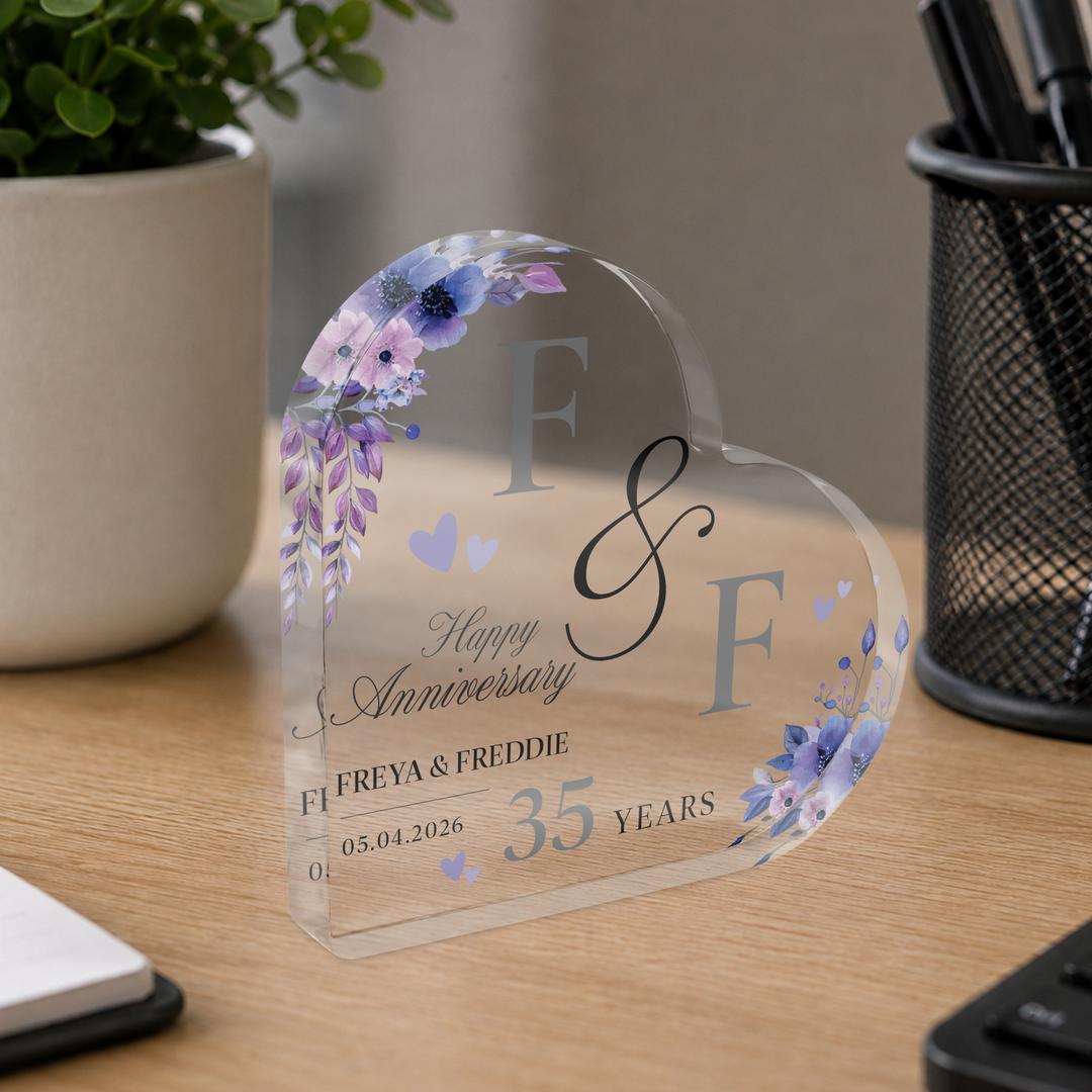 Personalised Happy Anniversary Heart Acrylic Plaque Keepsake