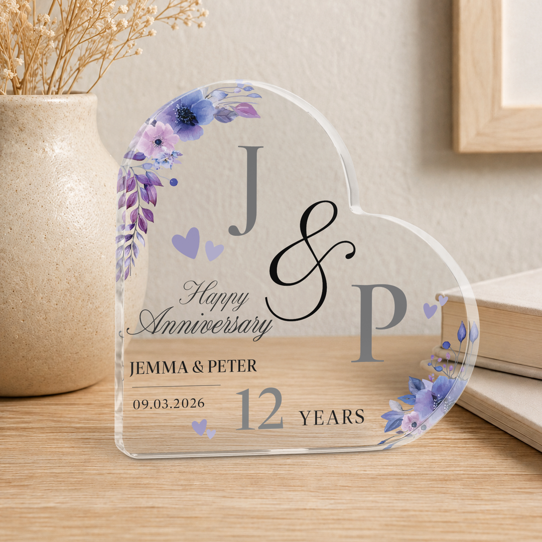 Personalised Happy Anniversary Heart Acrylic Plaque Keepsake