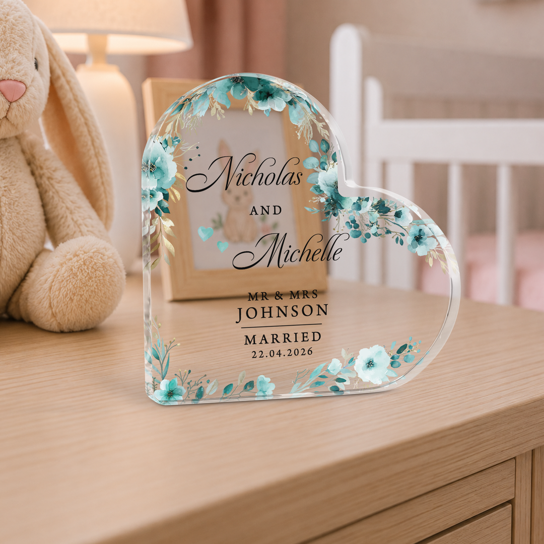 Personalised Married Heart Acrylic Plaque Gift for Couple