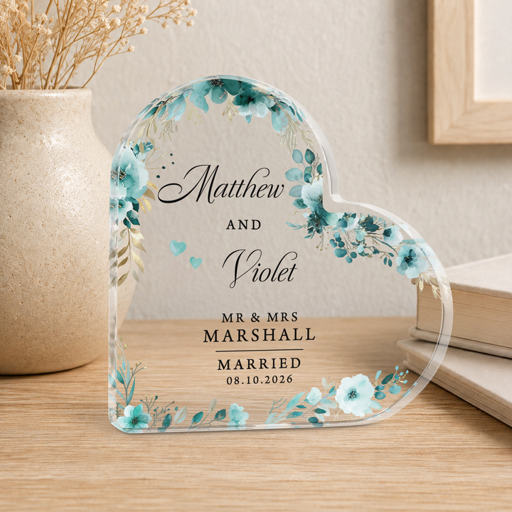 Personalised Married Heart Acrylic Plaque Gift for Couple
