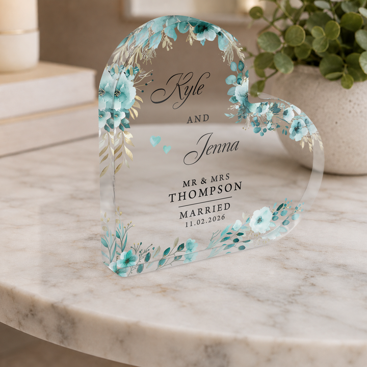 Personalised Married Heart Acrylic Plaque Gift for Couple