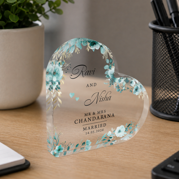 Personalised Married Heart Acrylic Plaque Gift for Couple