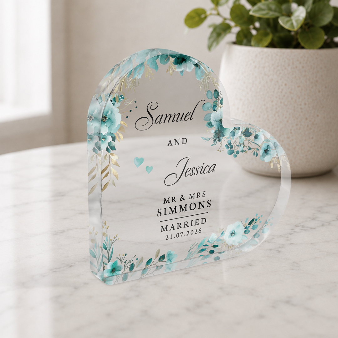 Personalised Married Heart Acrylic Plaque Gift for Couple