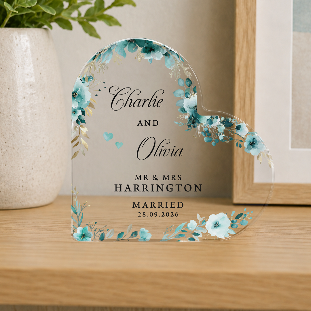 Personalised Married Heart Acrylic Plaque Gift for Couple