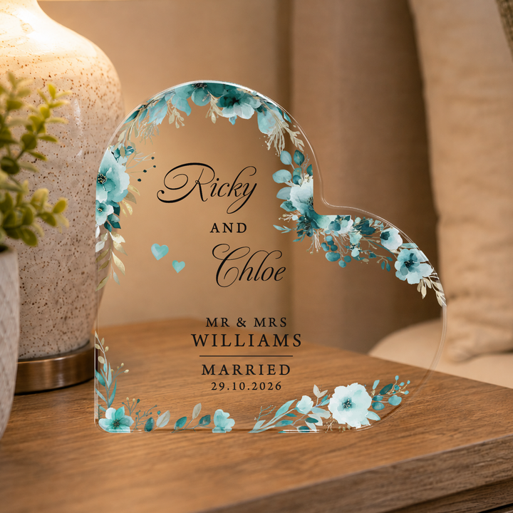 Personalised Married Heart Acrylic Plaque Gift for Couple