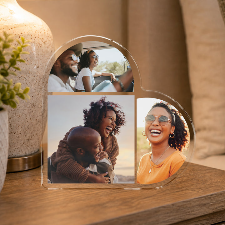 Personalised Photo Heart Acrylic Plaque, Custom Family Keepsake Gift - Upload 3 Photos