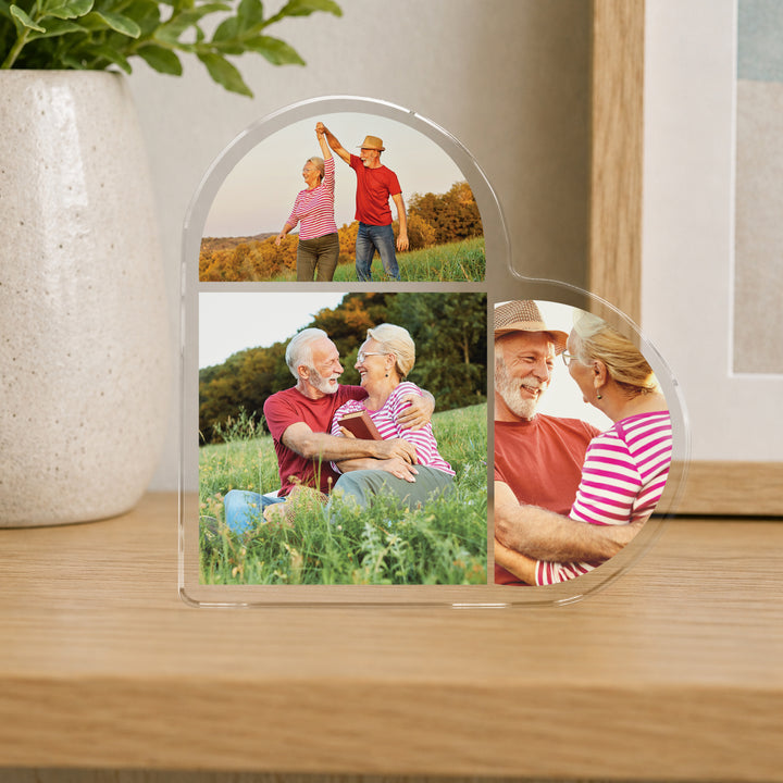 Personalised Photo Heart Acrylic Plaque, Custom Family Keepsake Gift - Upload 3 Photos