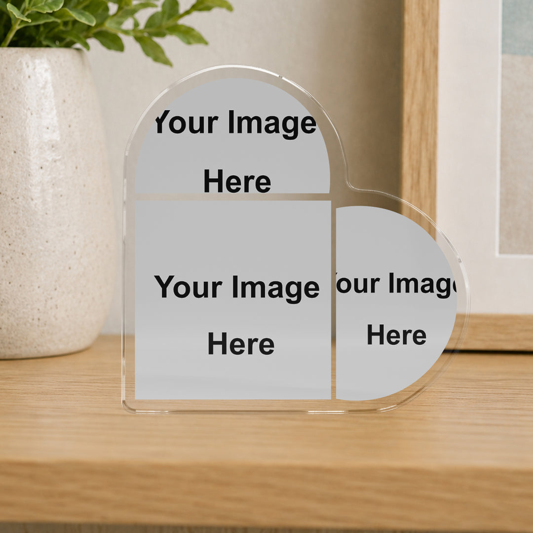 Personalised Photo Heart Acrylic Plaque, Custom Family Keepsake Gift - Upload 3 Photos