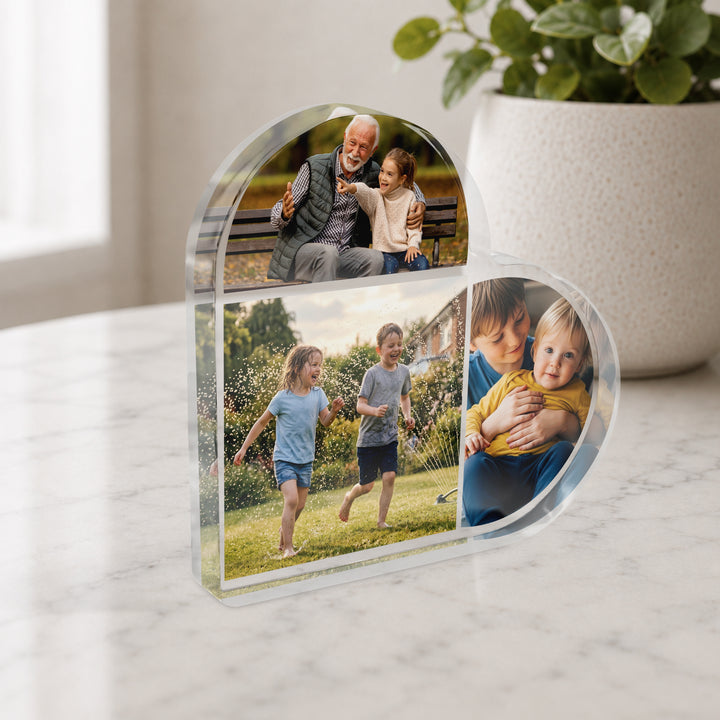 Personalised Photo Heart Acrylic Plaque, Custom Family Keepsake Gift - Upload 3 Photos