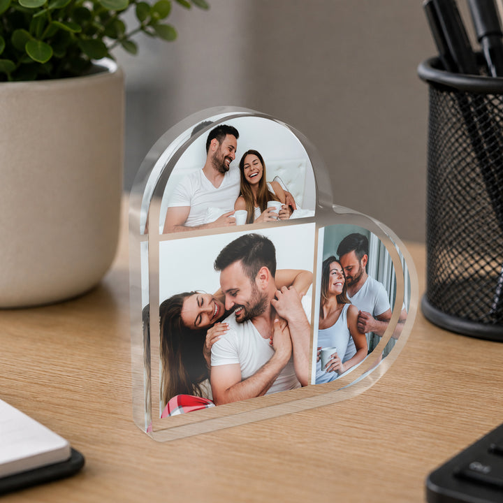 Personalised Photo Heart Acrylic Plaque, Custom Family Keepsake Gift - Upload 3 Photos