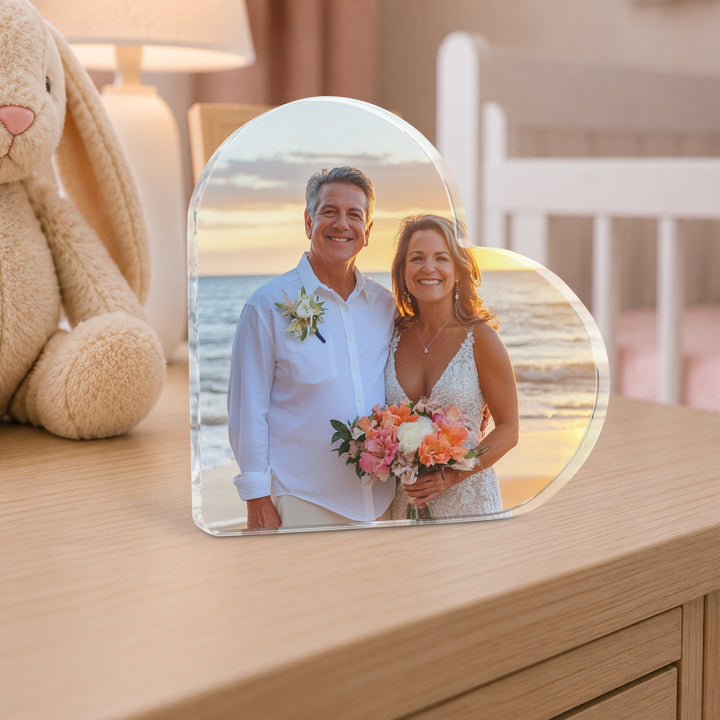 Personalised Photo Heart Acrylic Plaque, Custom Photo Family Keepsake Gift