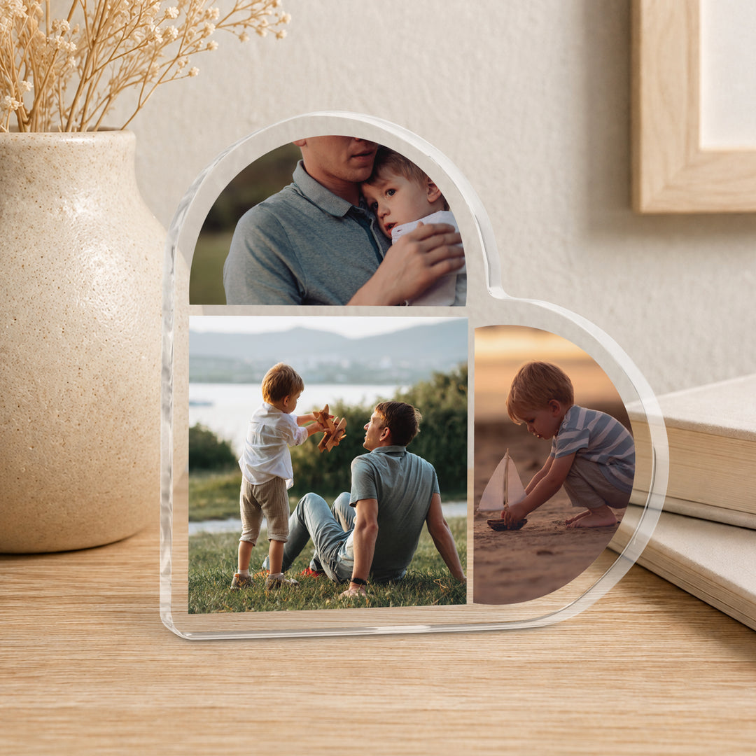 Personalised Photo Heart Acrylic Plaque, Custom Family Keepsake Gift - Upload 3 Photos