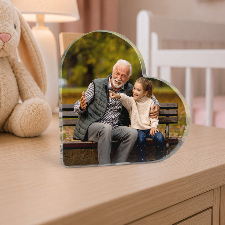 Personalised Photo Heart Acrylic Plaque, Custom Photo Family Keepsake Gift