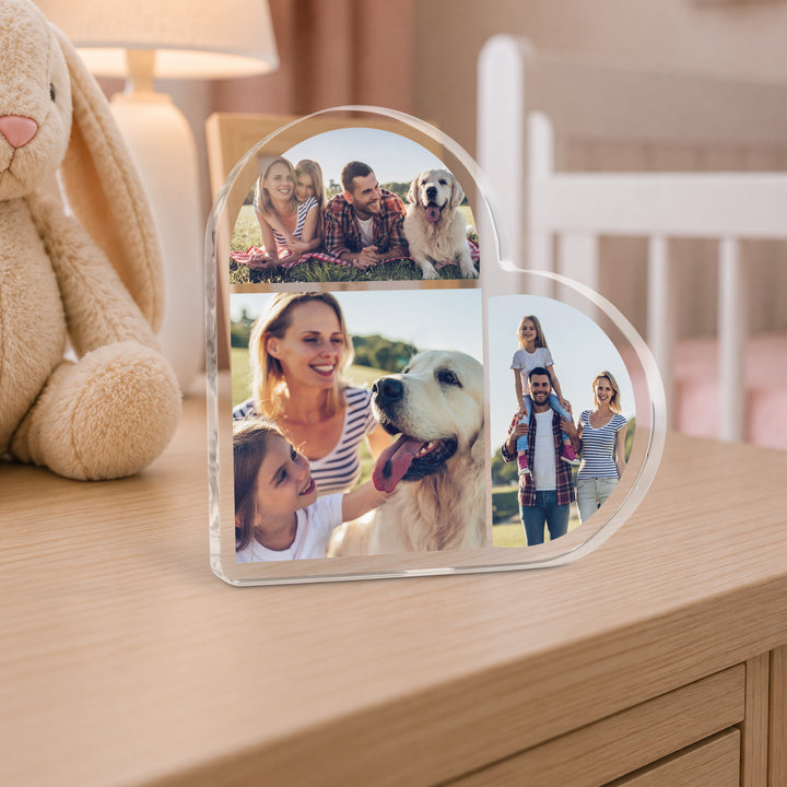 Personalised Photo Heart Acrylic Plaque, Custom Family Keepsake Gift - Upload 3 Photos