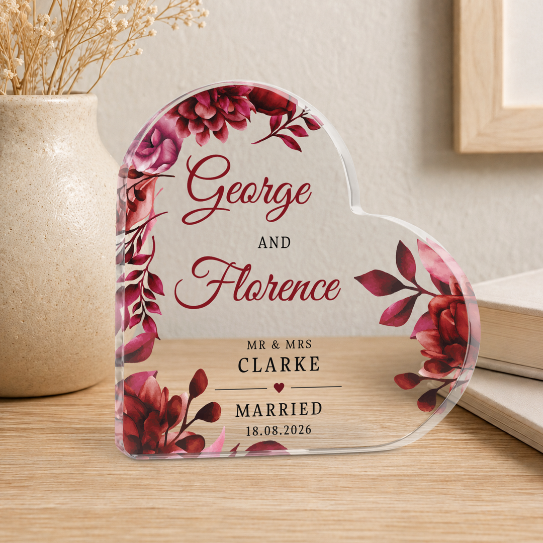 Personalised Married Heart Acrylic Plaque