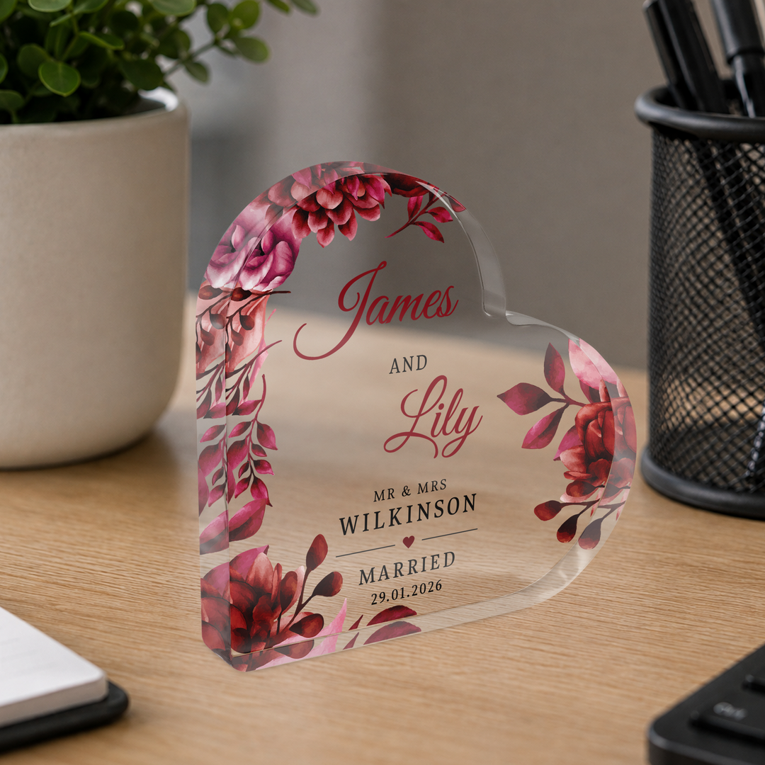 Personalised Married Heart Acrylic Plaque