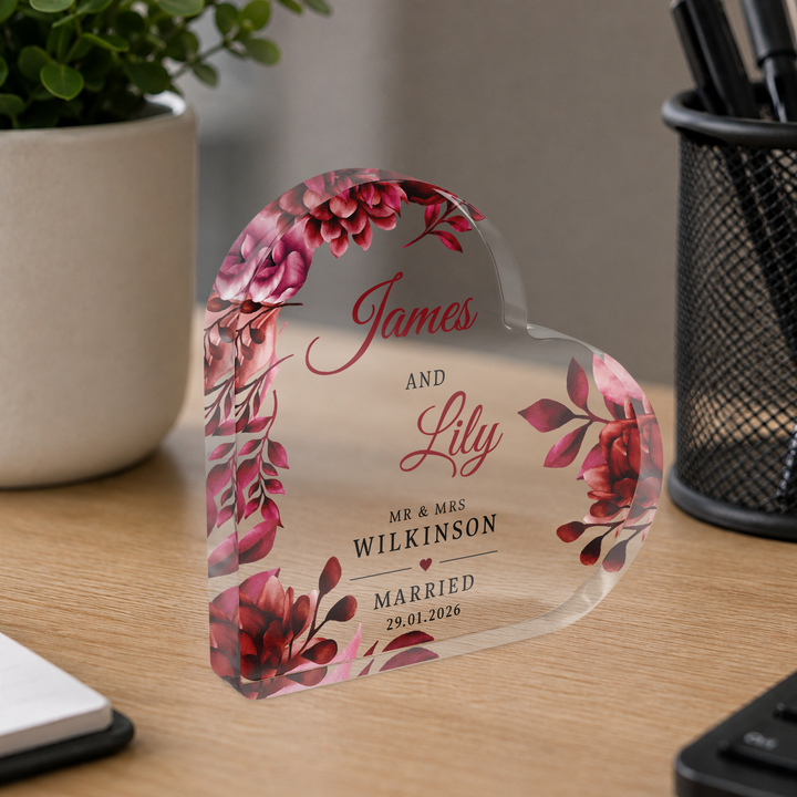 Personalised Married Heart Acrylic Plaque