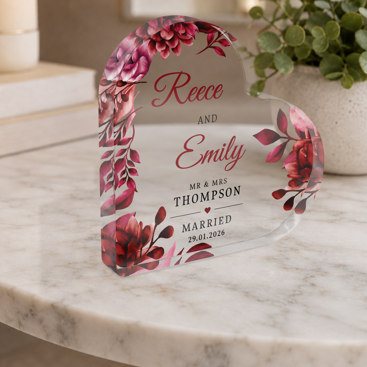 Personalised Married Heart Acrylic Plaque