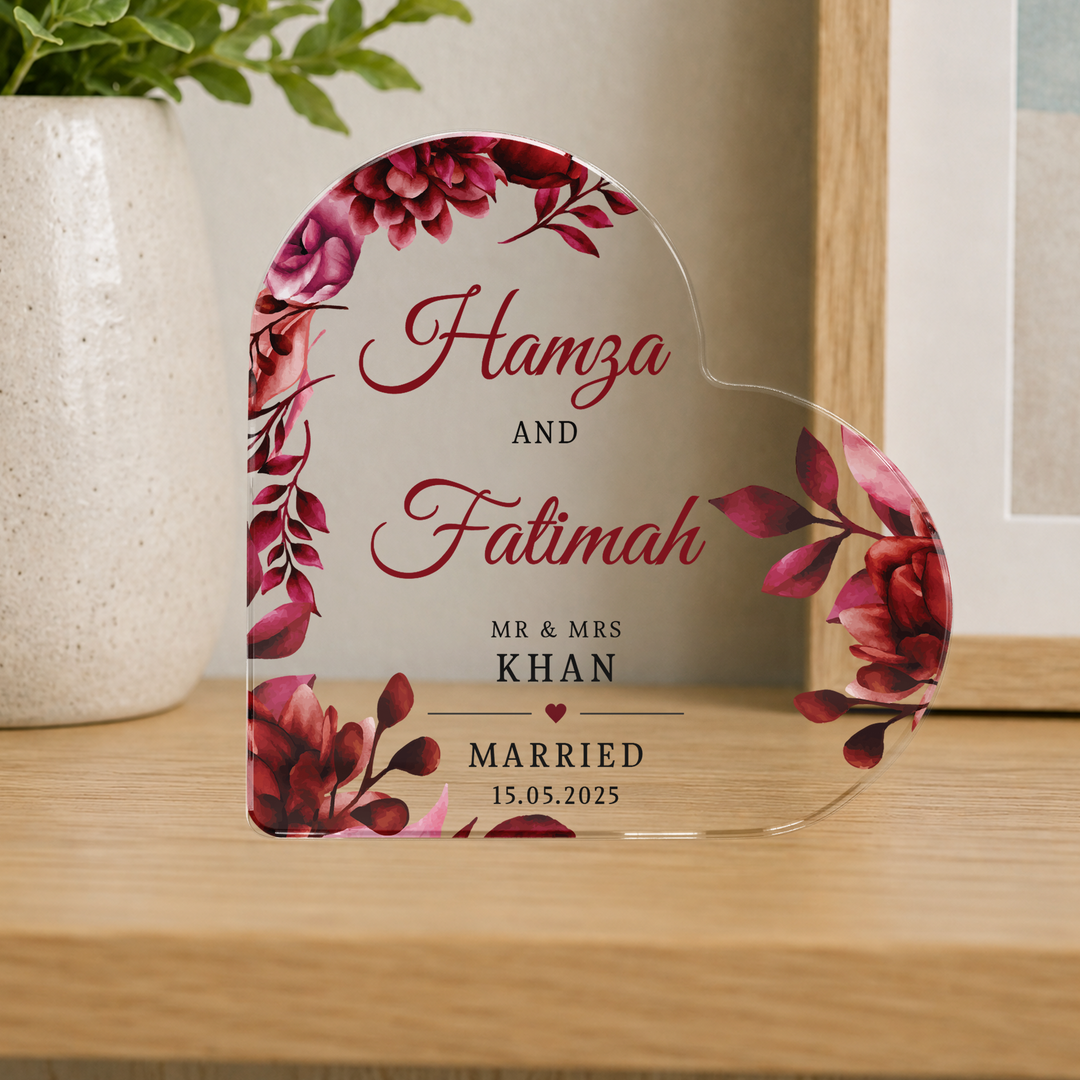 Personalised Married Heart Acrylic Plaque
