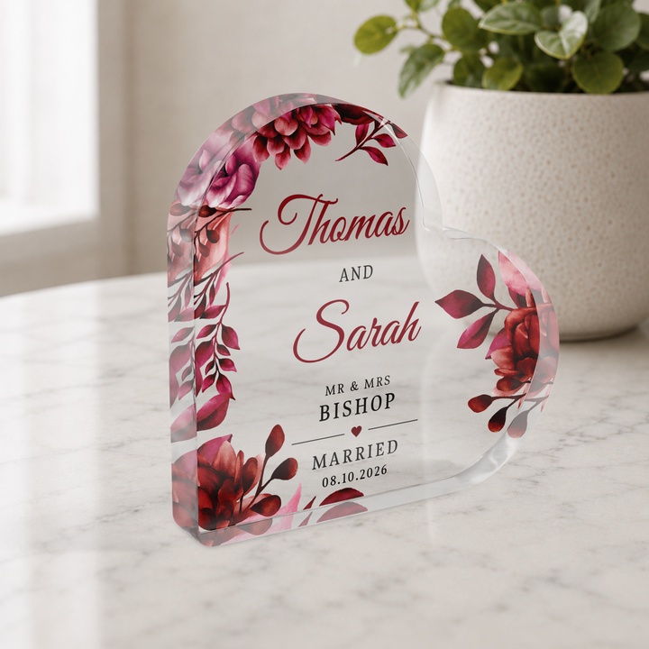 Personalised Married Heart Acrylic Plaque