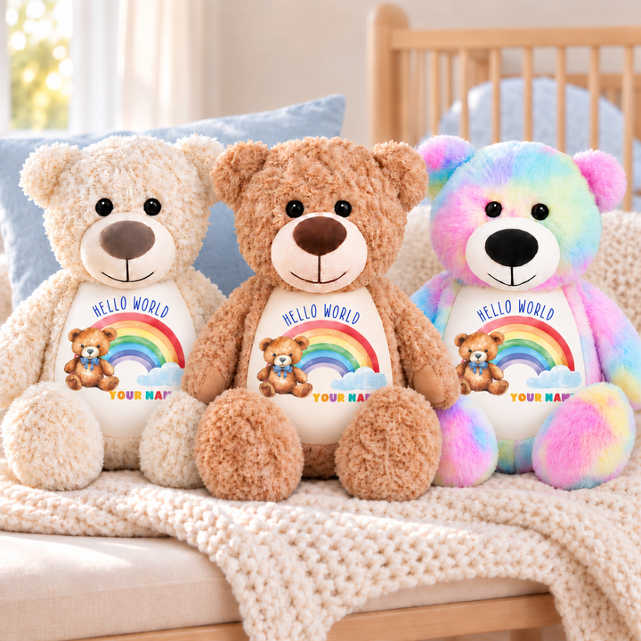 Personalised Hello World Rainbow Large Bear