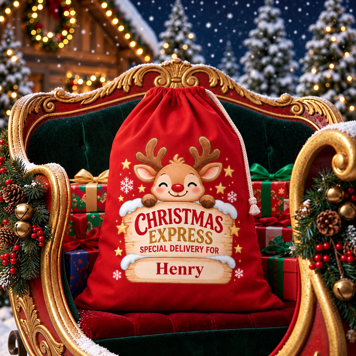 Personalised Reindeer Express Christmas Sack