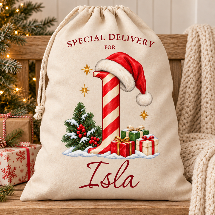 Personalised Candy Cane Initial Christmas Sack