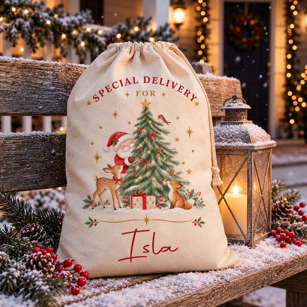 Personalised Woodland Santa Christmas Sack