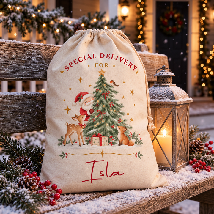 Personalised Woodland Santa Christmas Sack