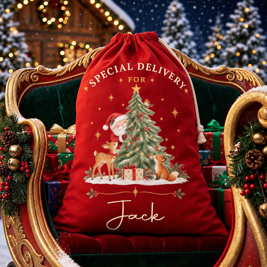 Personalised Woodland Santa Christmas Sack