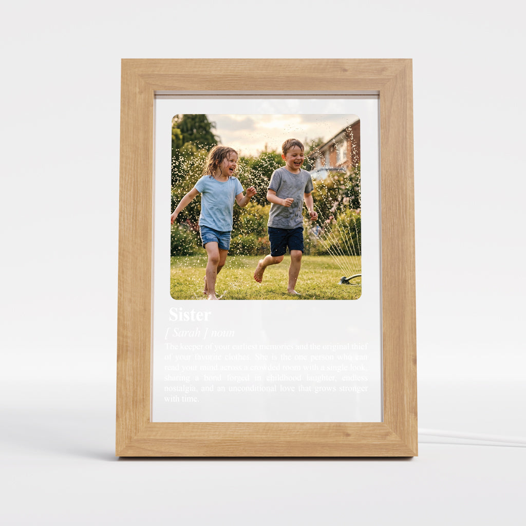 Personalised Family Definition Photo Frame, Custom Message Keepsake (USB Powered)