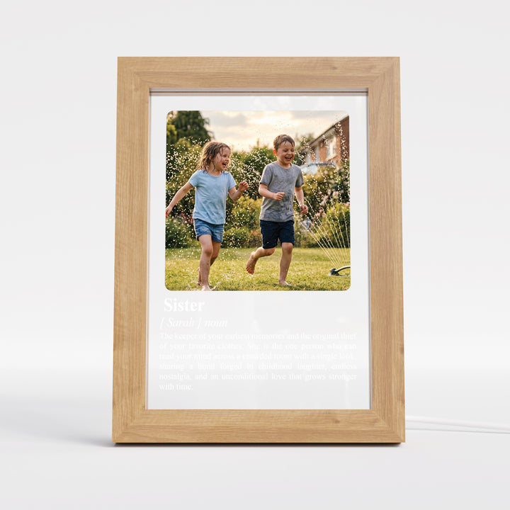 Personalised Family Definition Photo Frame, Custom Message Keepsake (USB Powered)