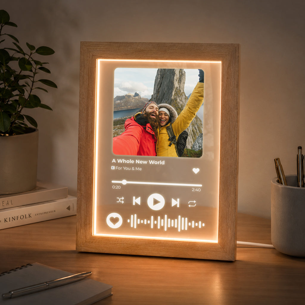 Personalised A5 Acrylic Music Song Frame with Photo - Powered by USB