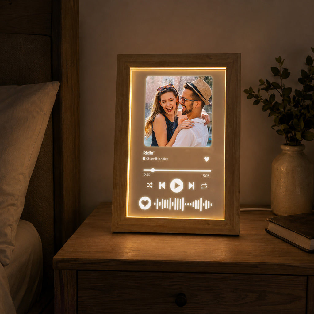 Personalised A5 Acrylic Music Song Frame with Photo - Powered by USB