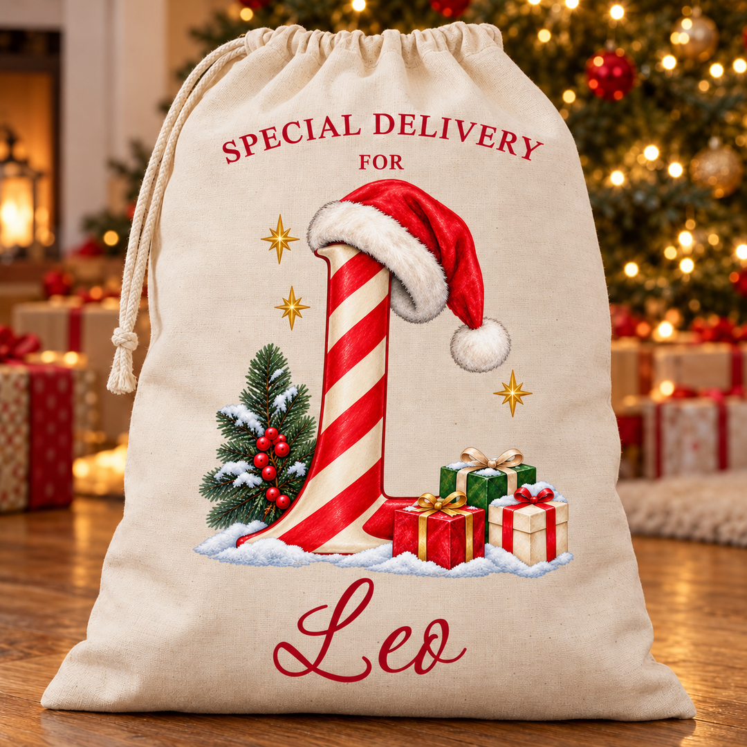 Personalised Candy Cane Initial Christmas Sack