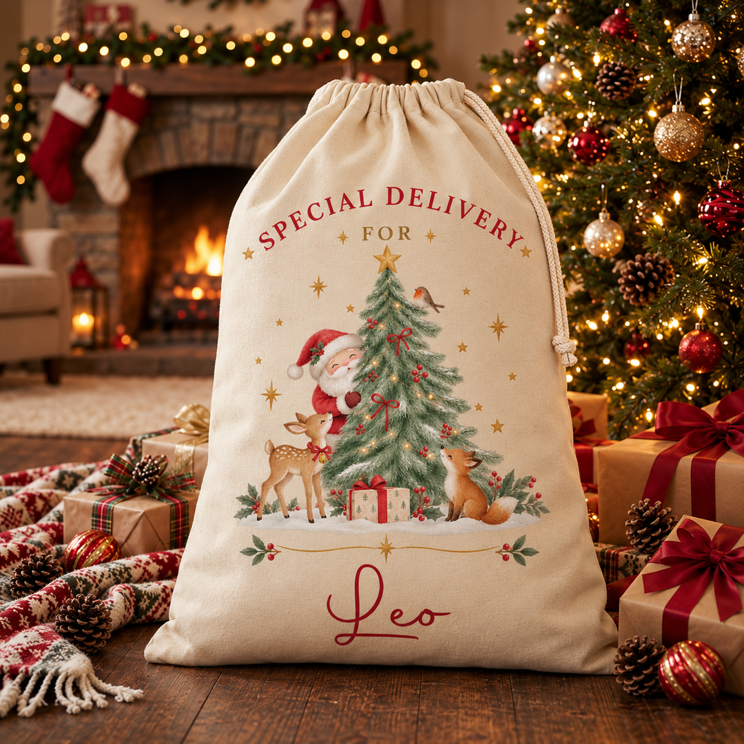 Personalised Woodland Santa Christmas Sack