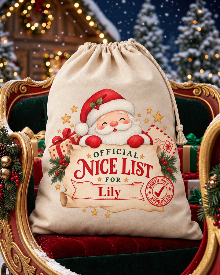 Personalised Santa’s Nice List Christmas Sack