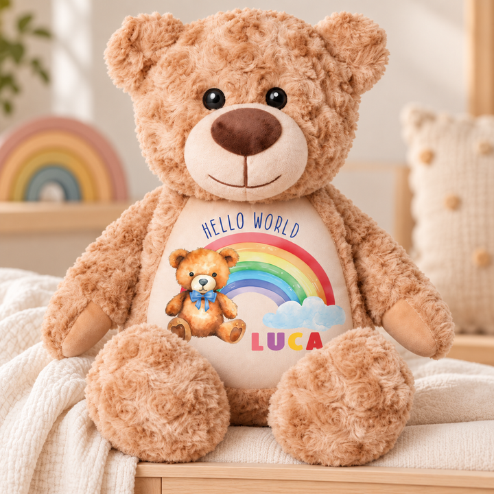 Personalised Hello World Rainbow Large Bear