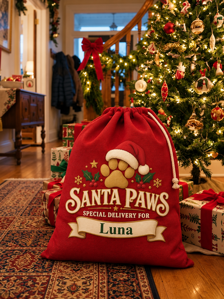 Personalised Santa Paws Christmas Sack for Pets