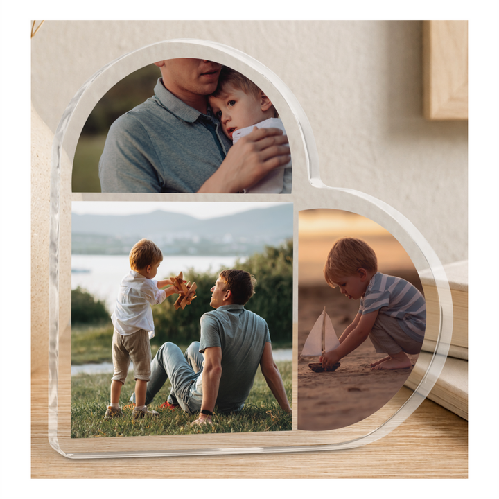 Personalised Photo Heart Acrylic Plaque, Custom Family Keepsake Gift - Upload 3 Photos