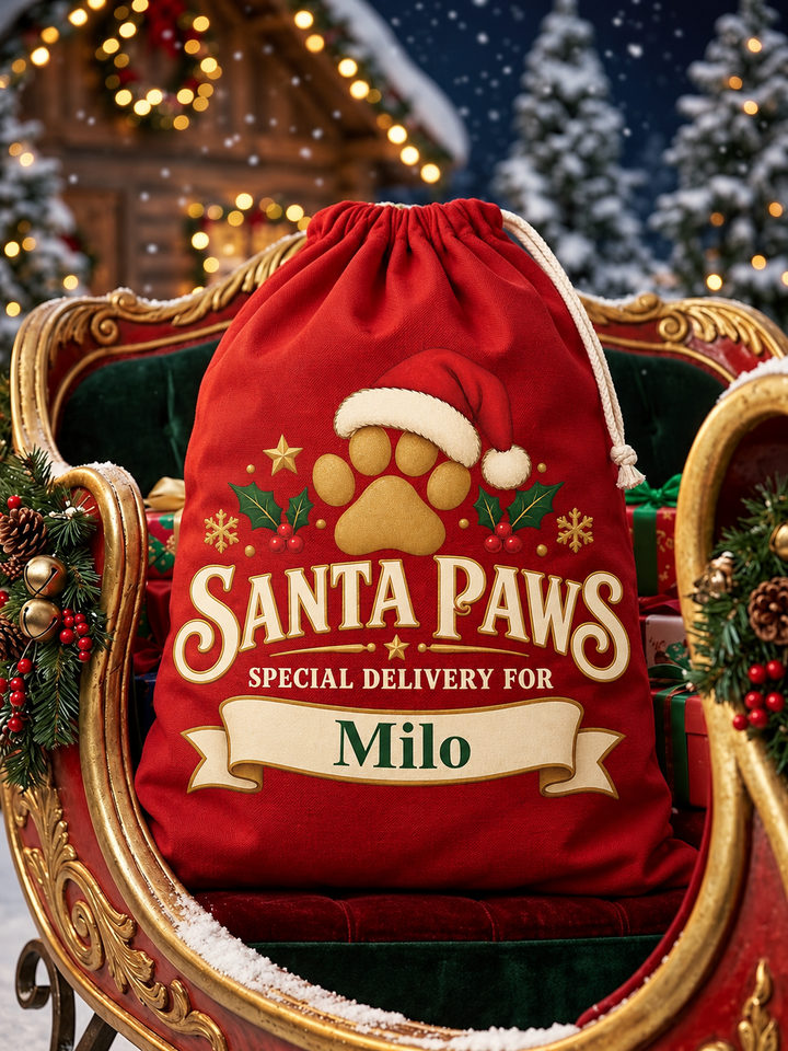 Personalised Santa Paws Christmas Sack for Pets
