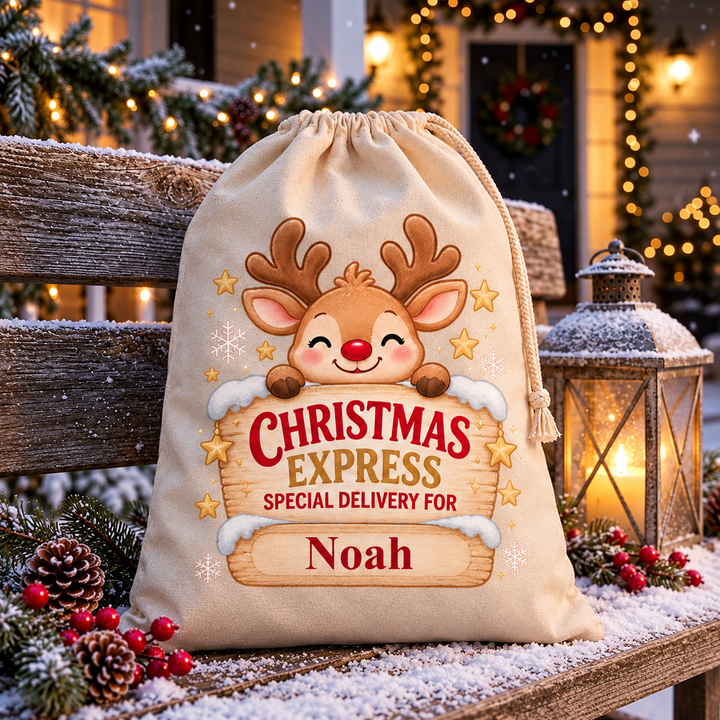 Personalised Reindeer Express Christmas Sack