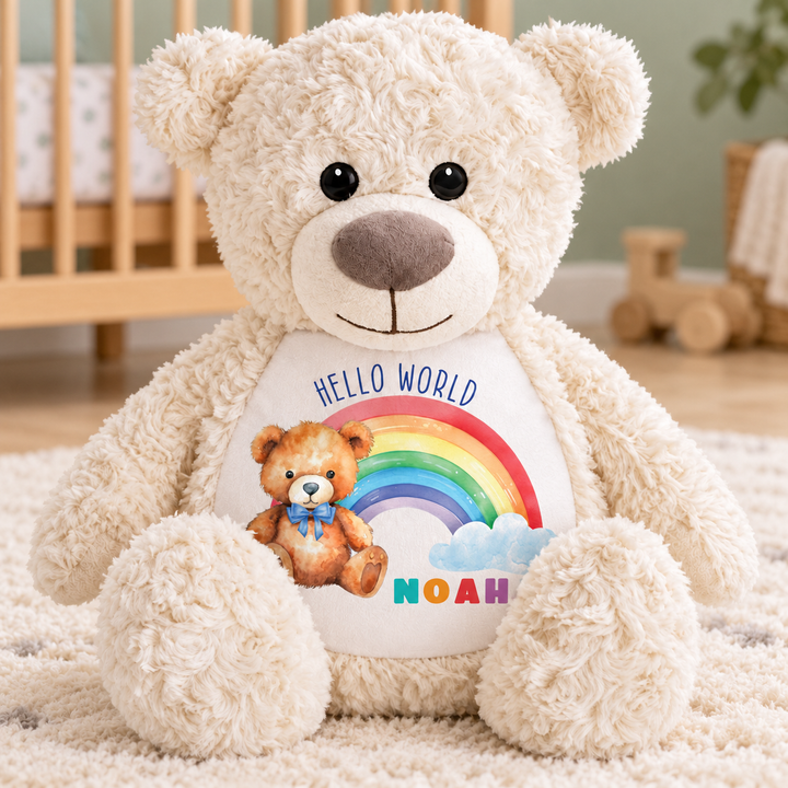 Personalised Hello World Rainbow Large Bear