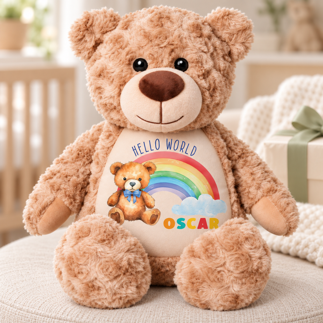 Personalised Hello World Rainbow Large Bear