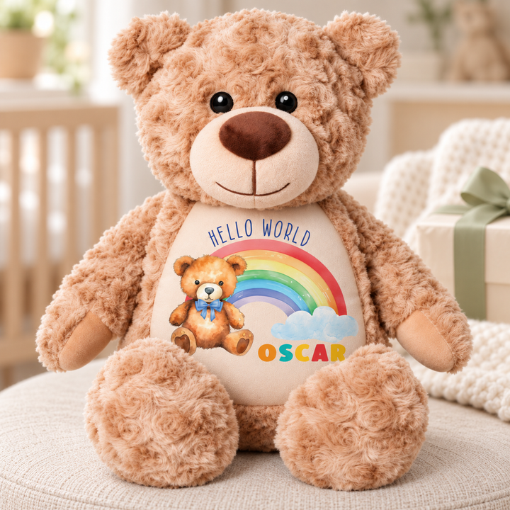 Personalised Hello World Rainbow Large Bear