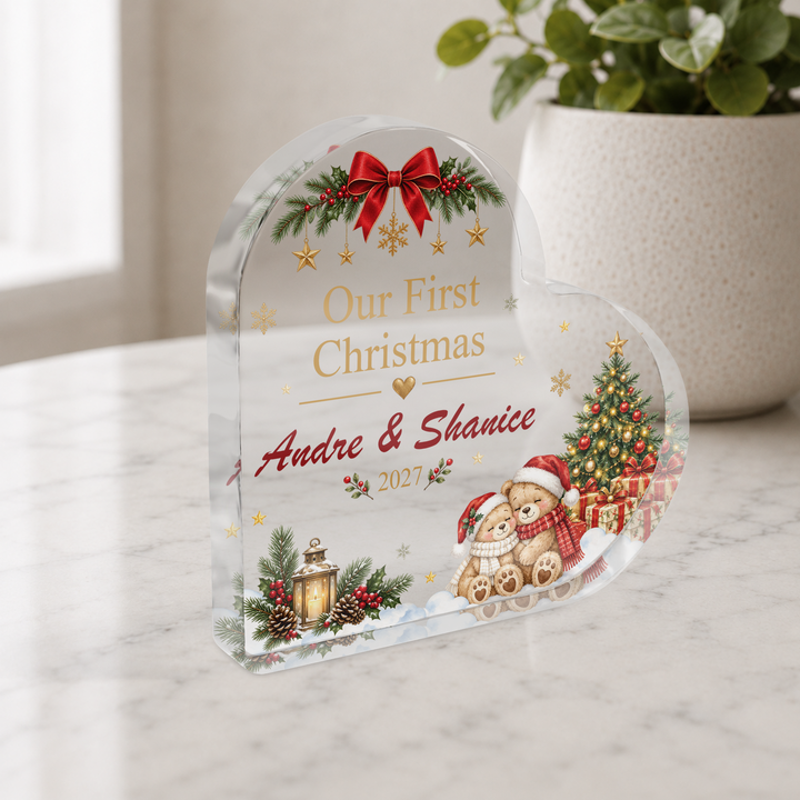 Personalised Our First Christmas Heart Acrylic Plaque