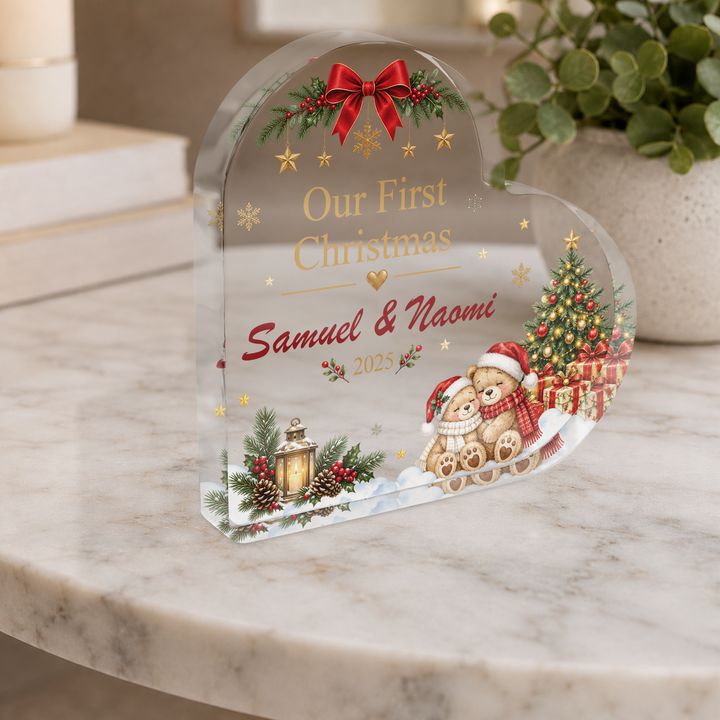 Personalised Our First Christmas Heart Acrylic Plaque